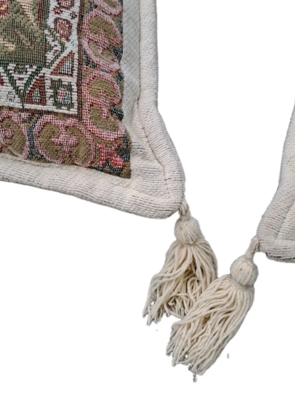 Embroidered Elephant Tapestry Pillow - Cream, Olive & Dusty Pink